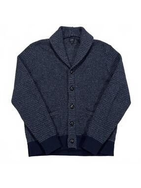 J Crew Lambswool Birdeye Knit Shawl Cardigan Sweater Blue Size Large